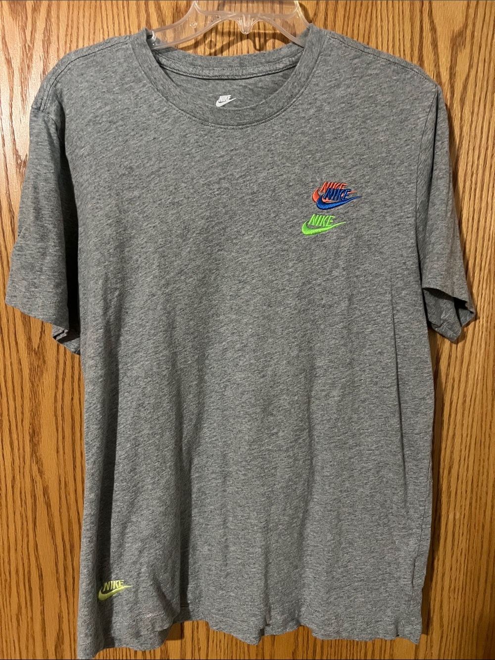 Nike Heather Gray Short Sleeve Tee with Multi-Color Swoosh Accents